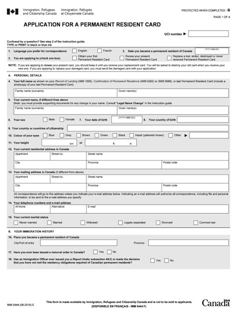 imm 5444e form|IMM 5444 E: Application for a Permanent Resident Card (PR .